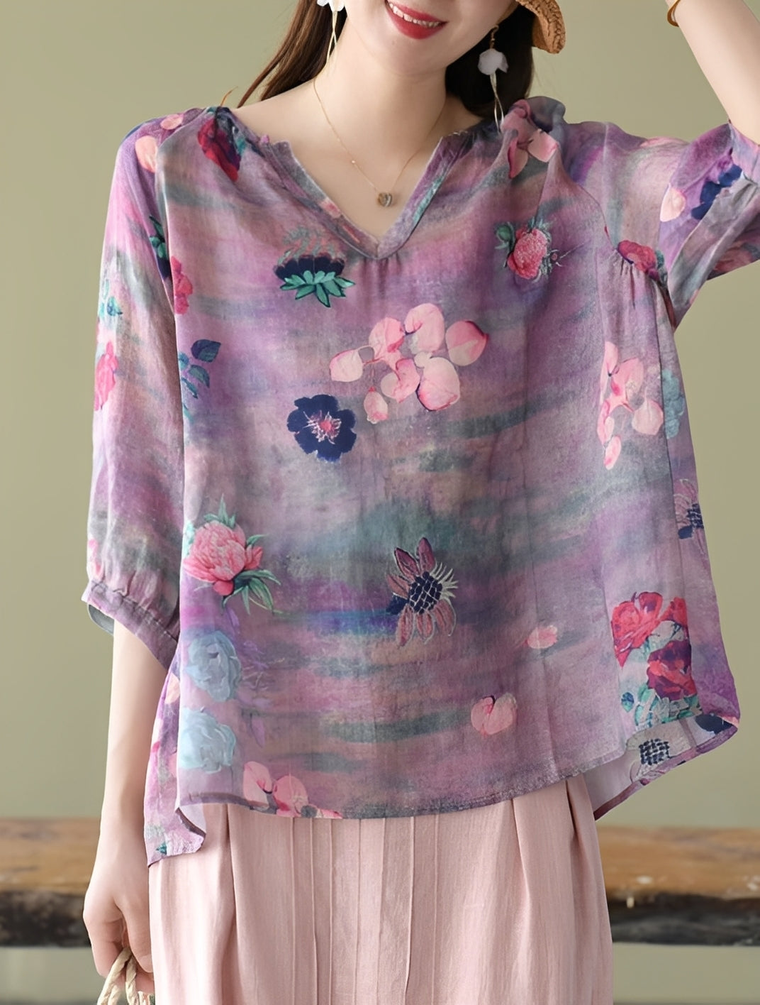 Nancy - Elegante, locker geschnittene Print-Blusen für Damen