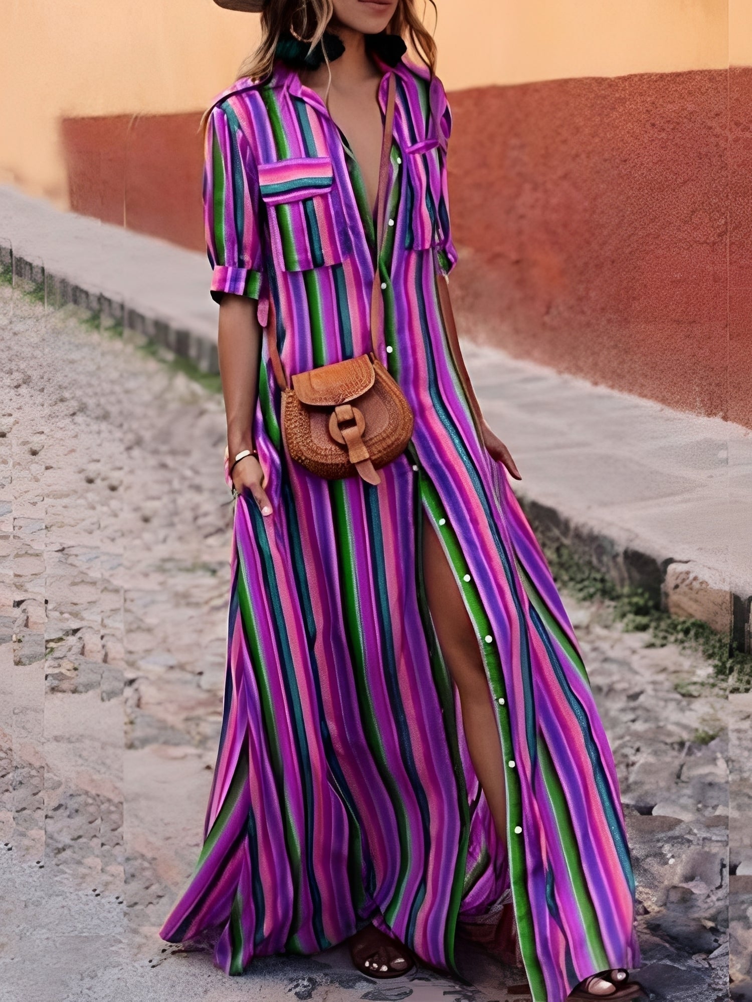 Samara - Elegantes gestreiftes Maxikleid