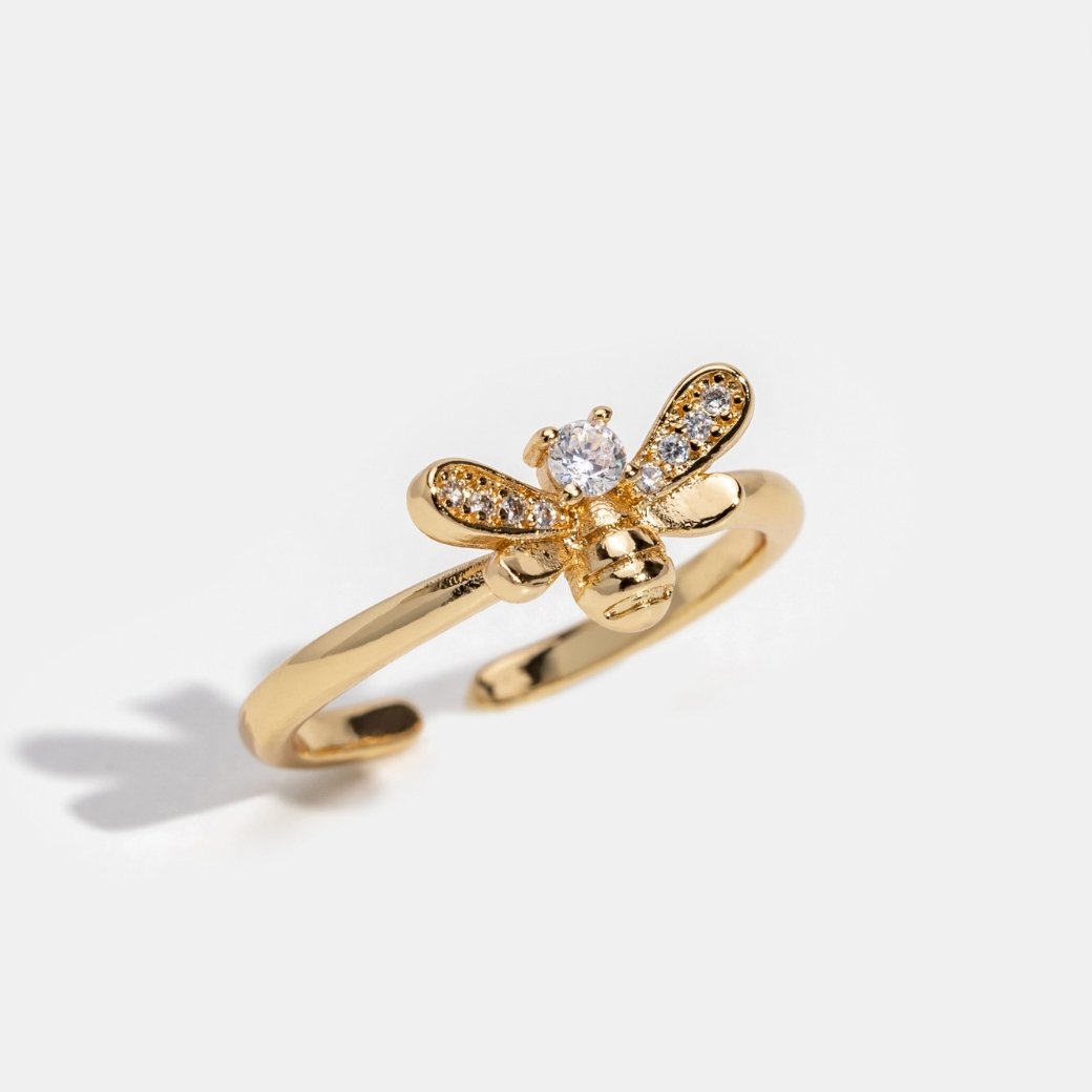 Laila - Ring mit Kristallen und Goldbiene