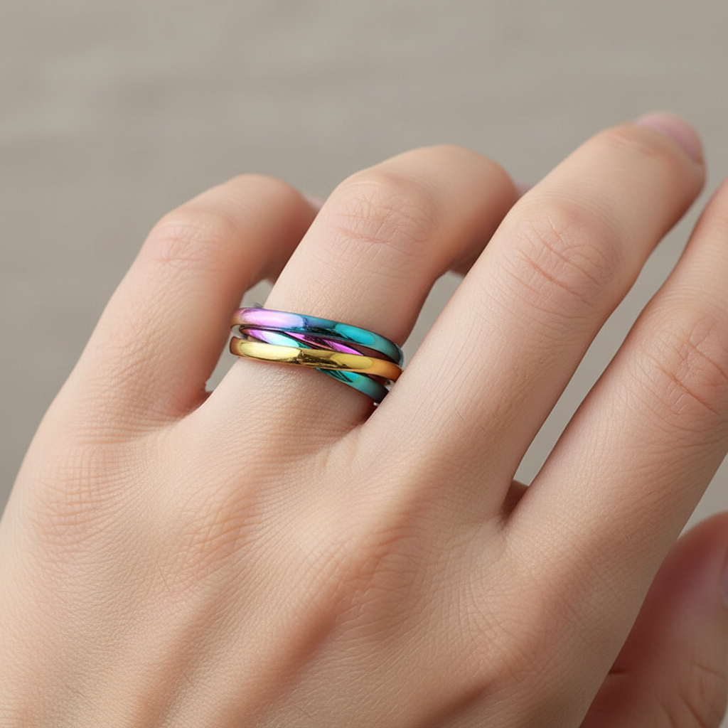 Sansen – Set aus drei Ringen in Titanstahl