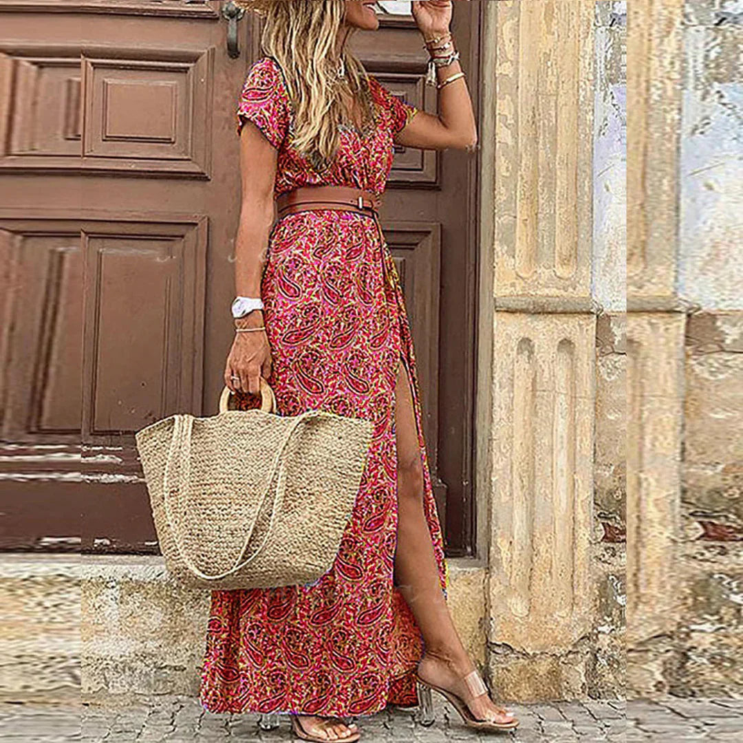 Justine – Damen Maxikleid mit floralen Mustern und Schlitz